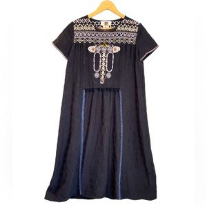Corey Lynn Calter Southwestern Embroidered Beaded Midi Dress Women’s XS Black